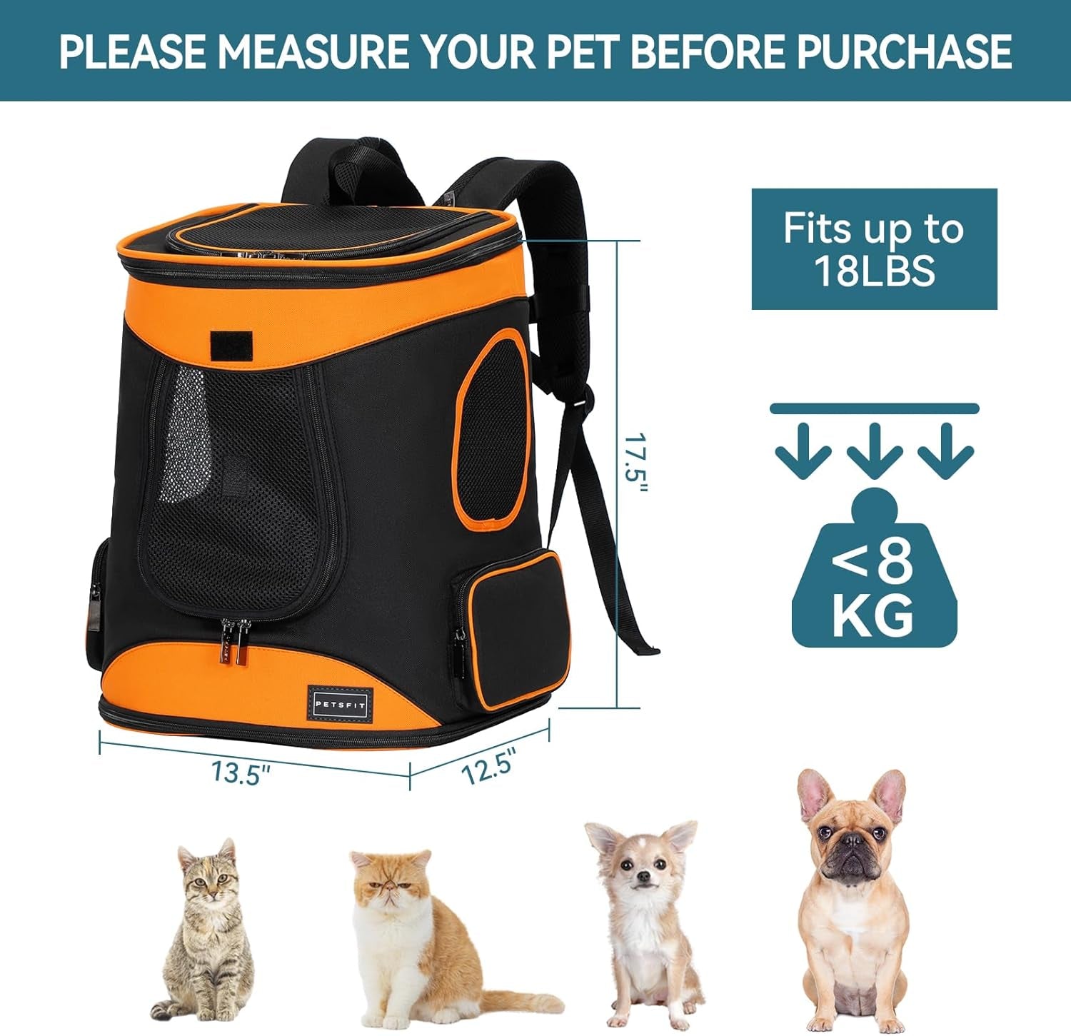 Cat Backpack Carrier Easy - Fit Dog Travel Backpack Carrier for Hiking Walking Cycling Suitable for Small Medium Dogs Cats and Rabbits up to 22 Pounds, Orange - pet needs7445057956963Cat Backpack Carrier Easy - Fit Dog Travel Backpack Carrier for Hiking Walking Cycling Suitable for Small Medium Dogs Cats and Rabbits up to 22 Pounds, OrangeOrangepet needs
