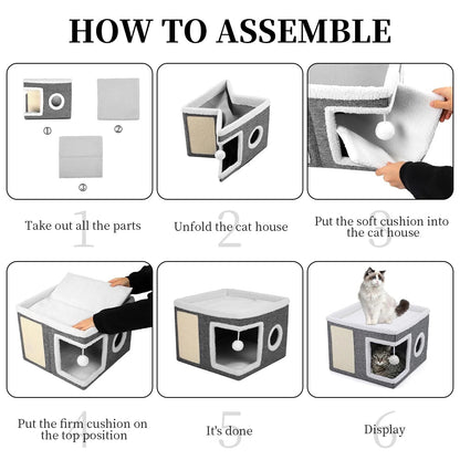 Cat Beds for Indoor Cats,Large Cat House for Pet Cat Cave with Scratch Pad and Fluffy Hanging Ball,Foldable Cat Cube Hideaway,Grey - pet needs313018829854Cat Beds for Indoor Cats,Large Cat House for Pet Cat Cave with Scratch Pad and Fluffy Hanging Ball,Foldable Cat Cube Hideaway,GreySingle - StoreyGrayGraypet needs