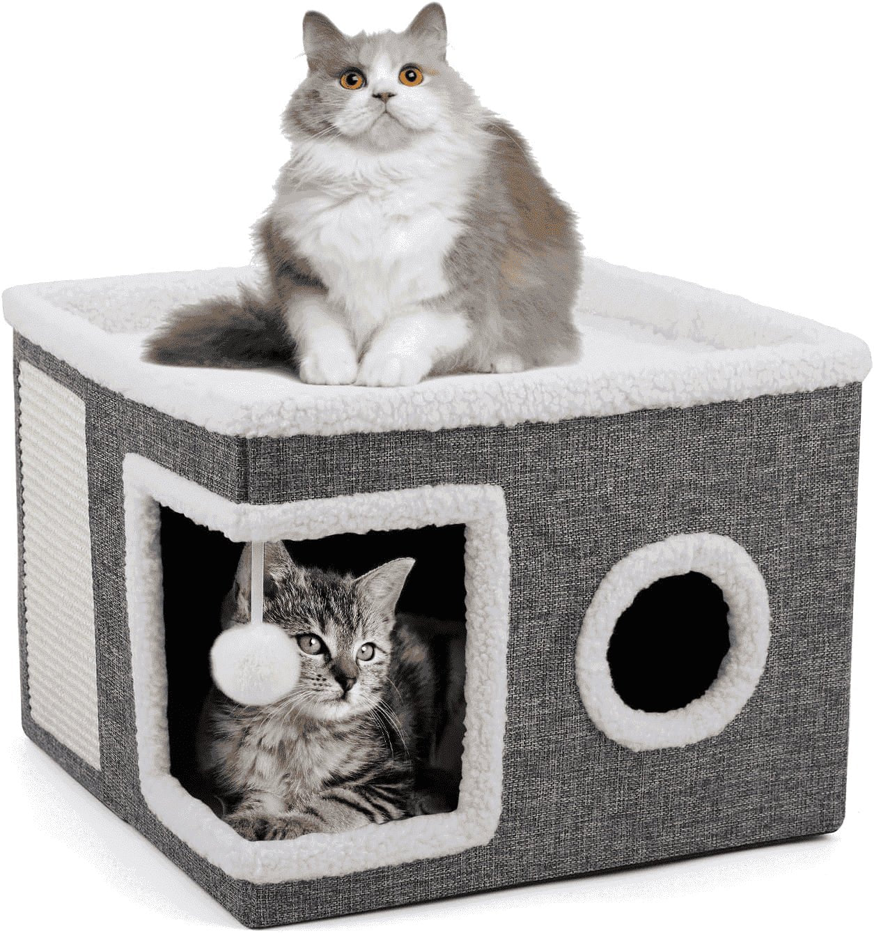 Cat Beds for Indoor Cats,Large Cat House for Pet Cat Cave with Scratch Pad and Fluffy Hanging Ball,Foldable Cat Cube Hideaway,Grey - pet needs313018829854Cat Beds for Indoor Cats,Large Cat House for Pet Cat Cave with Scratch Pad and Fluffy Hanging Ball,Foldable Cat Cube Hideaway,GreySingle - StoreyGrayGraypet needs