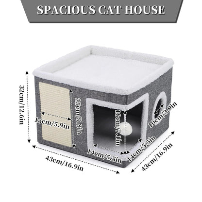 Cat Beds for Indoor Cats,Large Cat House for Pet Cat Cave with Scratch Pad and Fluffy Hanging Ball,Foldable Cat Cube Hideaway,Grey - pet needs313018829854Cat Beds for Indoor Cats,Large Cat House for Pet Cat Cave with Scratch Pad and Fluffy Hanging Ball,Foldable Cat Cube Hideaway,GreySingle - StoreyGrayGraypet needs