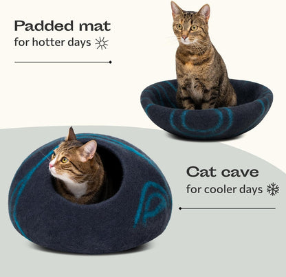 Cat Cave – Premium Felt Cat Bed for Indoor Cats, Handmade 100% Merino Wool (Large, Black Aqua) - pet needs705353045738Cat Cave – Premium Felt Cat Bed for Indoor Cats, Handmade 100% Merino Wool (Large, Black Aqua)Black AquaLargeLargepet needs