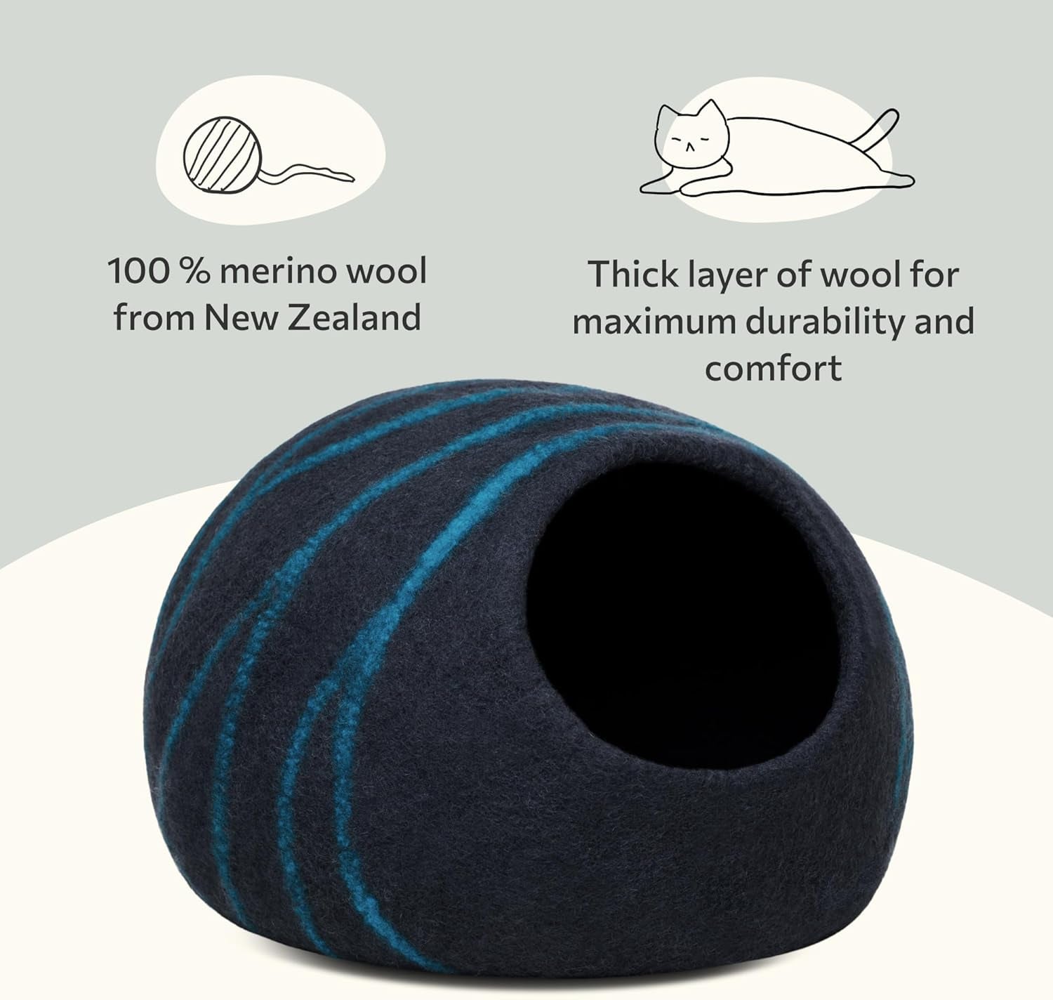Cat Cave – Premium Felt Cat Bed for Indoor Cats, Handmade 100% Merino Wool (Large, Black Aqua) - pet needs705353045738Cat Cave – Premium Felt Cat Bed for Indoor Cats, Handmade 100% Merino Wool (Large, Black Aqua)Black AquaLargeLargepet needs