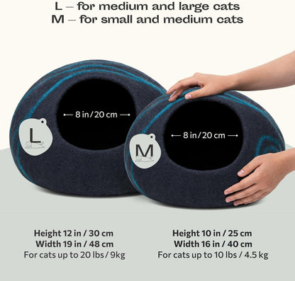 Cat Cave – Premium Felt Cat Bed for Indoor Cats, Handmade 100% Merino Wool (Large, Black Aqua) - pet needs705353045738Cat Cave – Premium Felt Cat Bed for Indoor Cats, Handmade 100% Merino Wool (Large, Black Aqua)Black AquaLargeLargepet needs