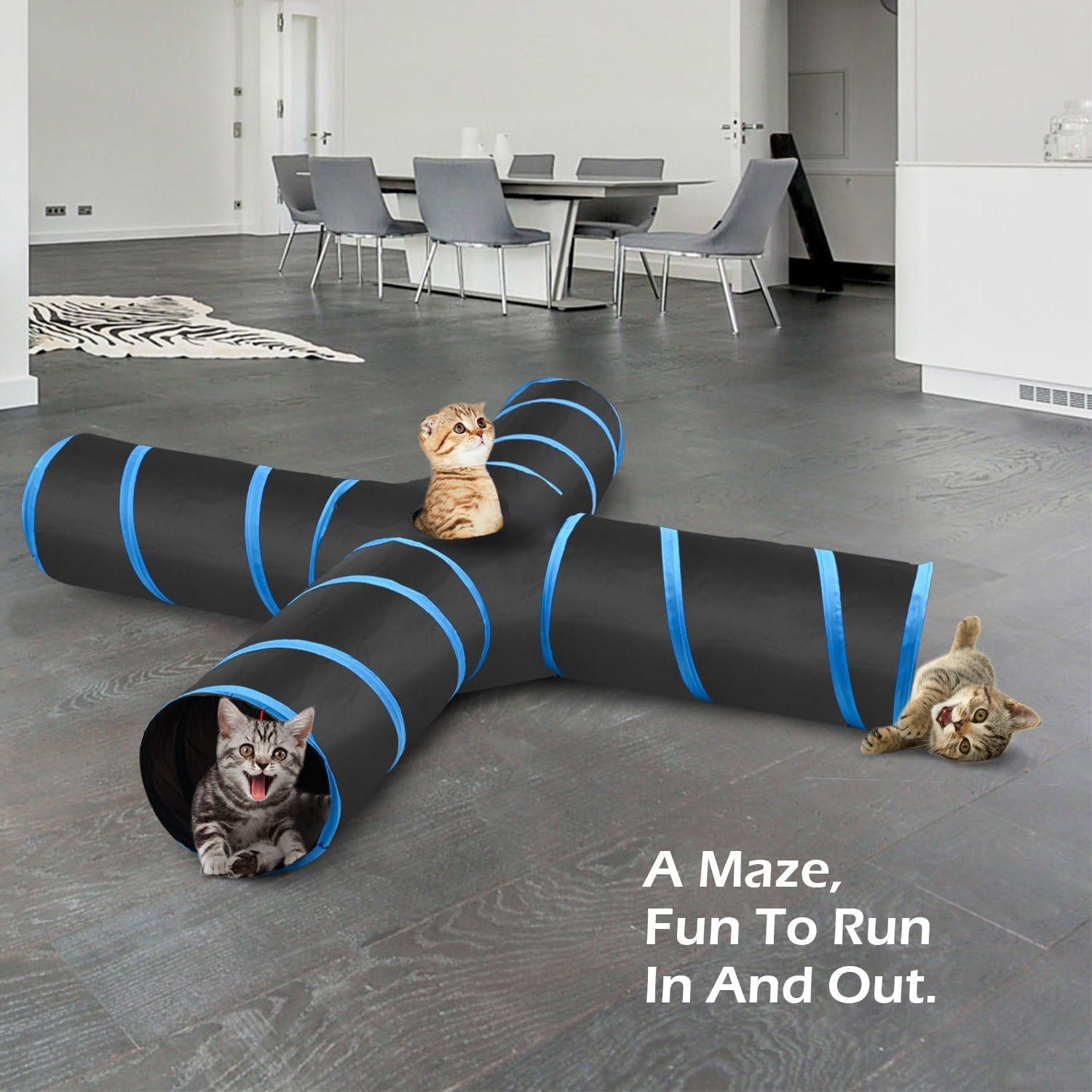 Cat Toys - 4 Way Cat Tunnel, Tube & Play Tent, 25X53Cm, Extensible, Interactive Maze with Balls & Bells for Kitten & Small Animal, Blue - pet needs744759035790Cat Toys - 4 Way Cat Tunnel, Tube & Play Tent, 25X53Cm, Extensible, Interactive Maze with Balls & Bells for Kitten & Small Animal, BlueBlue4 Way4 Waypet needs