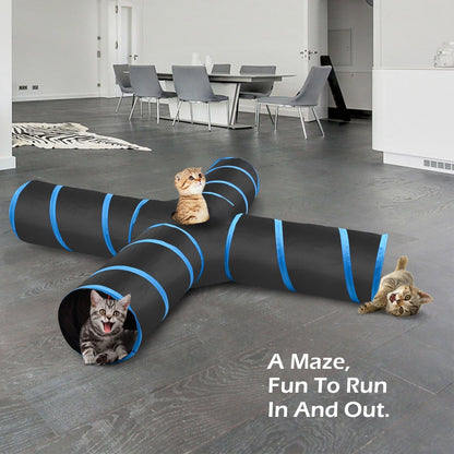 Cat Toys - 4 Way Cat Tunnel, Tube & Play Tent, 25X53Cm, Extensible, Interactive Maze with Balls & Bells for Kitten & Small Animal, Blue - pet needs744759035790Cat Toys - 4 Way Cat Tunnel, Tube & Play Tent, 25X53Cm, Extensible, Interactive Maze with Balls & Bells for Kitten & Small Animal, BlueBlue4 Way4 Waypet needs