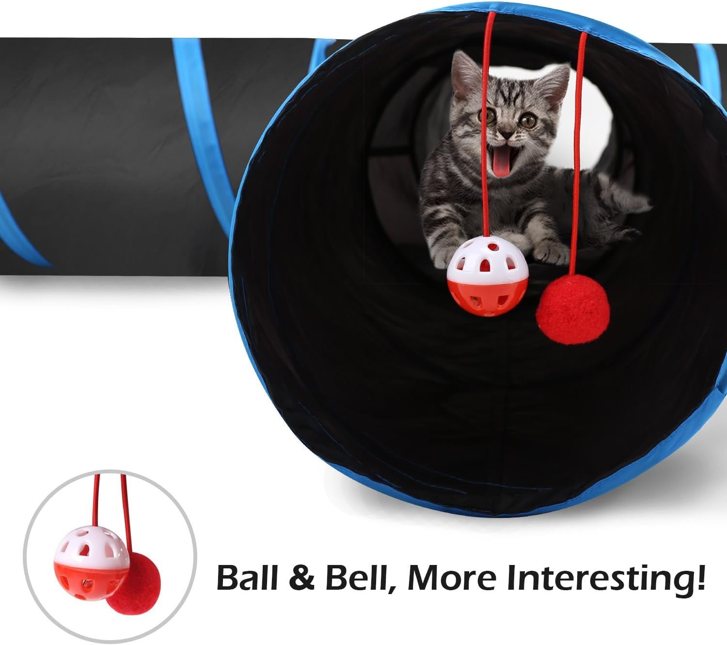 Cat Toys - 4 Way Cat Tunnel, Tube & Play Tent, 25X53Cm, Extensible, Interactive Maze with Balls & Bells for Kitten & Small Animal, Blue - pet needs744759035790Cat Toys - 4 Way Cat Tunnel, Tube & Play Tent, 25X53Cm, Extensible, Interactive Maze with Balls & Bells for Kitten & Small Animal, BlueBlue4 Way4 Waypet needs