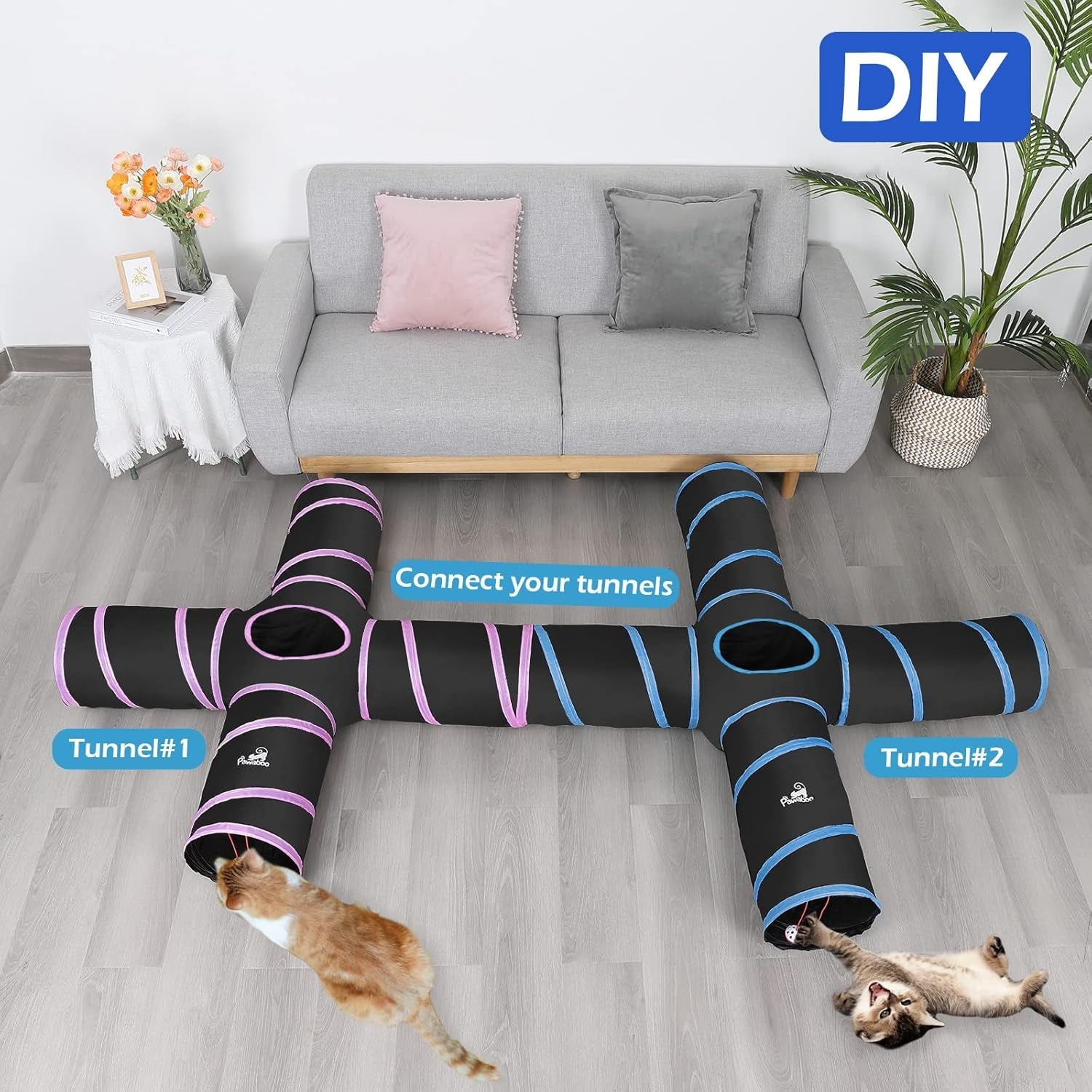 Cat Toys - 4 Way Cat Tunnel, Tube & Play Tent, 25X53Cm, Extensible, Interactive Maze with Balls & Bells for Kitten & Small Animal, Blue - pet needs744759035790Cat Toys - 4 Way Cat Tunnel, Tube & Play Tent, 25X53Cm, Extensible, Interactive Maze with Balls & Bells for Kitten & Small Animal, BlueBlue4 Way4 Waypet needs