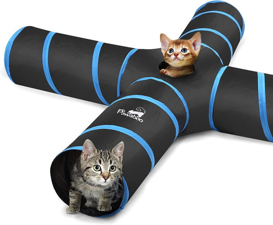 Cat Toys - 4 Way Cat Tunnel, Tube & Play Tent, 25X53Cm, Extensible, Interactive Maze with Balls & Bells for Kitten & Small Animal, Blue - pet needs744759035790Cat Toys - 4 Way Cat Tunnel, Tube & Play Tent, 25X53Cm, Extensible, Interactive Maze with Balls & Bells for Kitten & Small Animal, BlueBlue4 Way4 Waypet needs