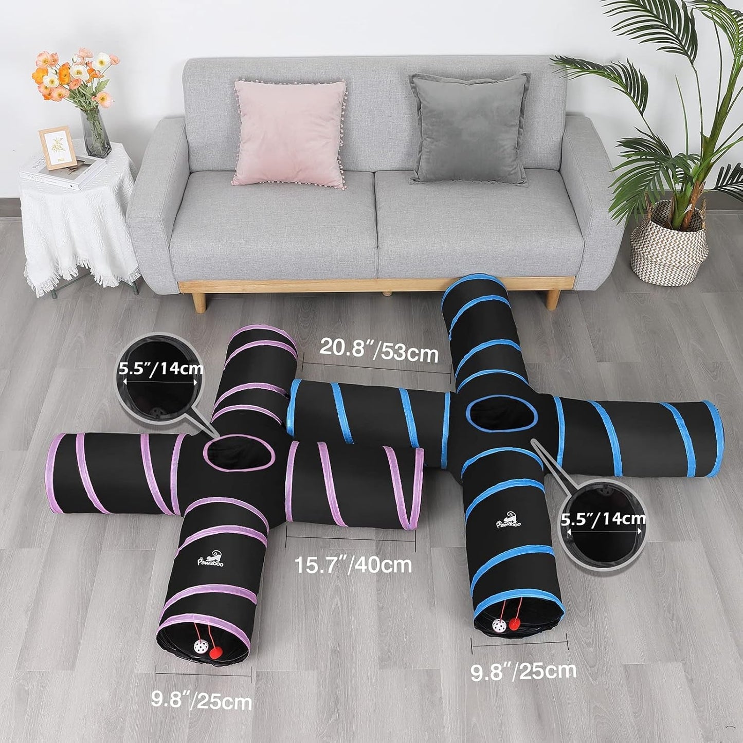 Cat Toys - 4 Way Cat Tunnel, Tube & Play Tent, 25X53Cm, Extensible, Interactive Maze with Balls & Bells for Kitten & Small Animal, Blue - pet needs744759035790Cat Toys - 4 Way Cat Tunnel, Tube & Play Tent, 25X53Cm, Extensible, Interactive Maze with Balls & Bells for Kitten & Small Animal, BlueBlue4 Way4 Waypet needs