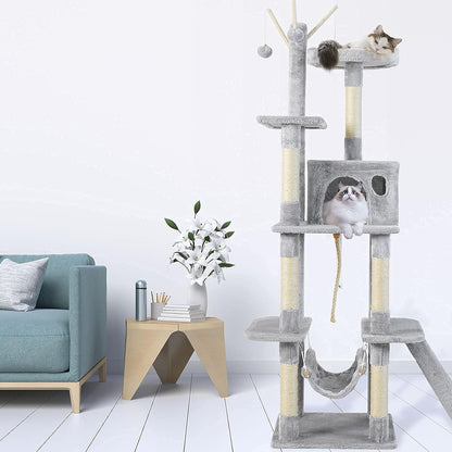 Cat Tree for Indoor Cats, 65.5 Inches Multi - Level Cat Tower Cat Tree with Hammock, Scratching Posts, Top Perch, Ladder, Cat Activity Tree Cat Condo with Toys, Cat Climbing Tower for Kitten Play - pet needs313041261201Cat Tree for Indoor Cats, 65.5 Inches Multi - Level Cat Tower Cat Tree with Hammock, Scratching Posts, Top Perch, Ladder, Cat Activity Tree Cat Condo with Toys, Cat Climbing Tower for Kitten Playpet needs