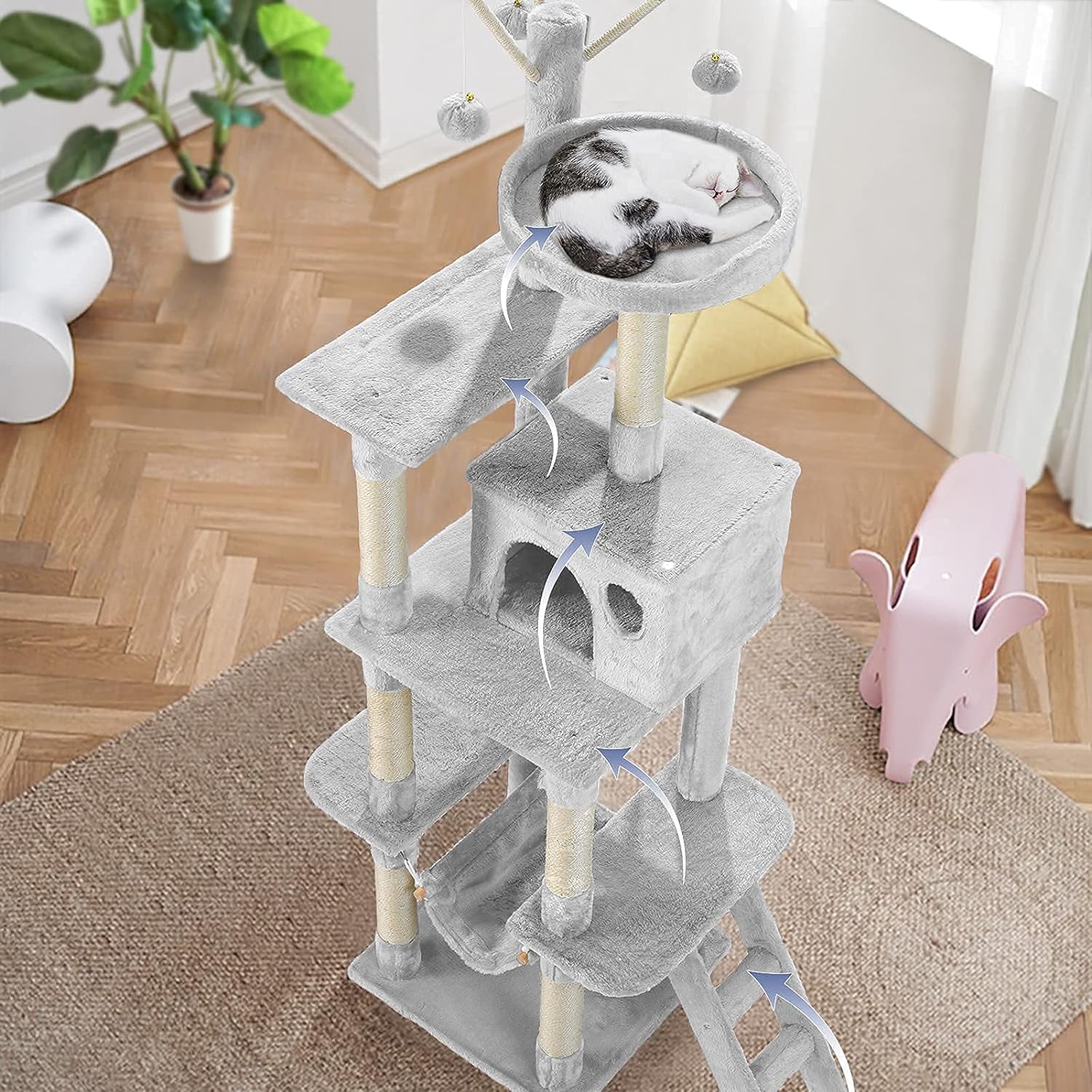 Cat Tree for Indoor Cats, 65.5 Inches Multi - Level Cat Tower Cat Tree with Hammock, Scratching Posts, Top Perch, Ladder, Cat Activity Tree Cat Condo with Toys, Cat Climbing Tower for Kitten Play - pet needs313041261201Cat Tree for Indoor Cats, 65.5 Inches Multi - Level Cat Tower Cat Tree with Hammock, Scratching Posts, Top Perch, Ladder, Cat Activity Tree Cat Condo with Toys, Cat Climbing Tower for Kitten Playpet needs