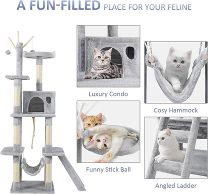 Cat Tree for Indoor Cats, 65.5 Inches Multi - Level Cat Tower Cat Tree with Hammock, Scratching Posts, Top Perch, Ladder, Cat Activity Tree Cat Condo with Toys, Cat Climbing Tower for Kitten Play - pet needs313041261201Cat Tree for Indoor Cats, 65.5 Inches Multi - Level Cat Tower Cat Tree with Hammock, Scratching Posts, Top Perch, Ladder, Cat Activity Tree Cat Condo with Toys, Cat Climbing Tower for Kitten Playpet needs