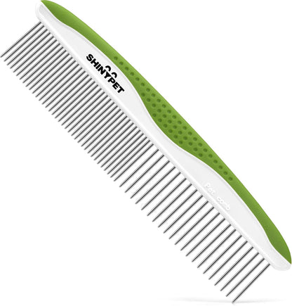 Dog & Cat Comb – Removes Tangles, Knots, and Matted Fur – Grooming Tool with Stainless Steel Teeth and Non-Slip Handle – Best Pet Hair Comb for Home Grooming Kit – Includes Ebook Guide