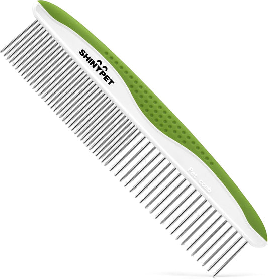 Dog & Cat Comb – Removes Tangles, Knots, and Matted Fur – Grooming Tool with Stainless Steel Teeth and Non-Slip Handle – Best Pet Hair Comb for Home Grooming Kit – Includes Ebook Guide