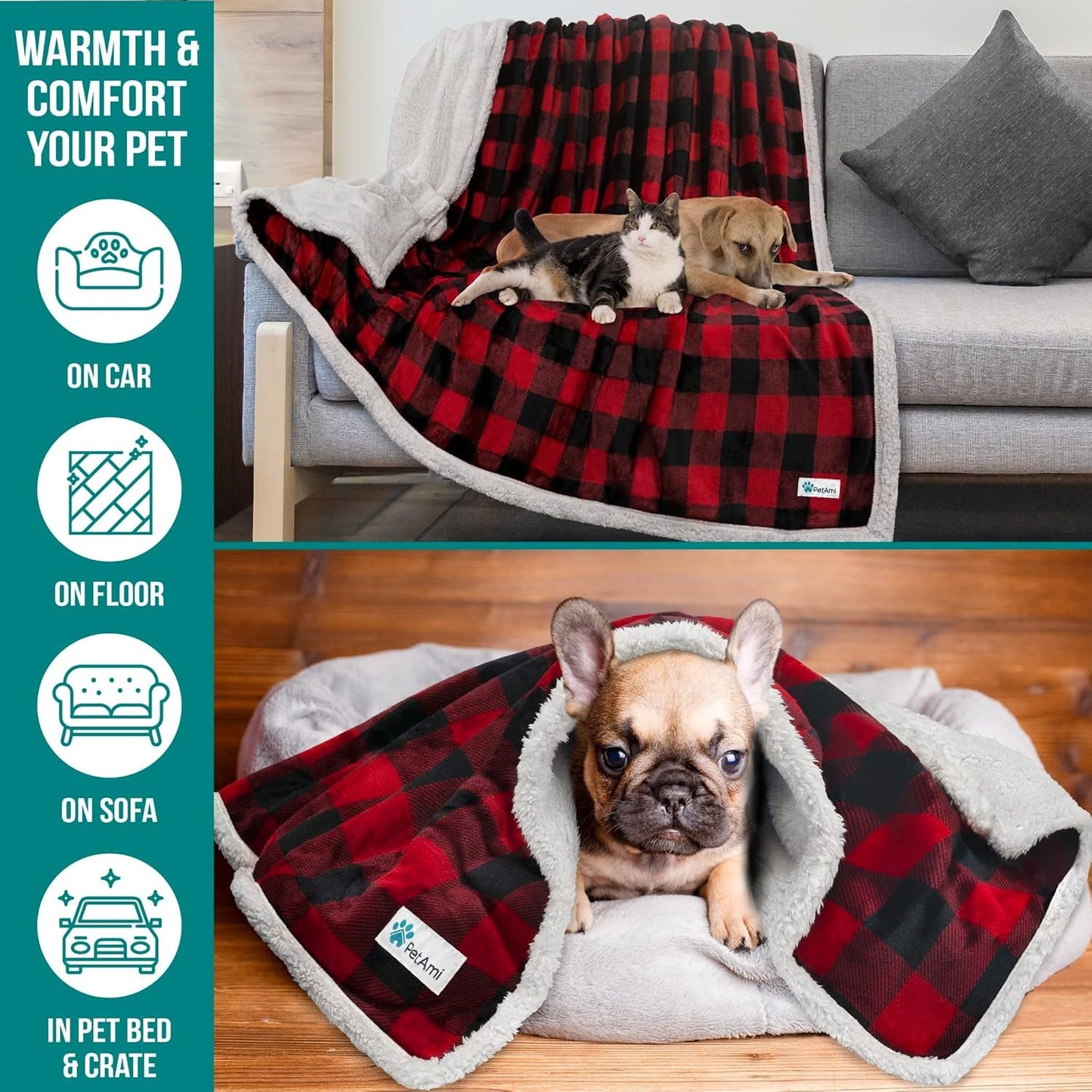Dog Blanket for Medium Large Dogs, Pet Bed Blanket Cat Puppy Kitten, Fleece Furniture Couch Cover Protector Sofa Car, Soft Sherpa Dog Throw Plush Reversible Washable, 40X60 Checker Red - pet needs7445043179123Dog Blanket for Medium Large Dogs, Pet Bed Blanket Cat Puppy Kitten, Fleece Furniture Couch Cover Protector Sofa Car, Soft Sherpa Dog Throw Plush Reversible Washable, 40X60 Checker RedCheckered RedLarge - 60 X 40 InchesLarge - 60 X 40 Inchespet needs