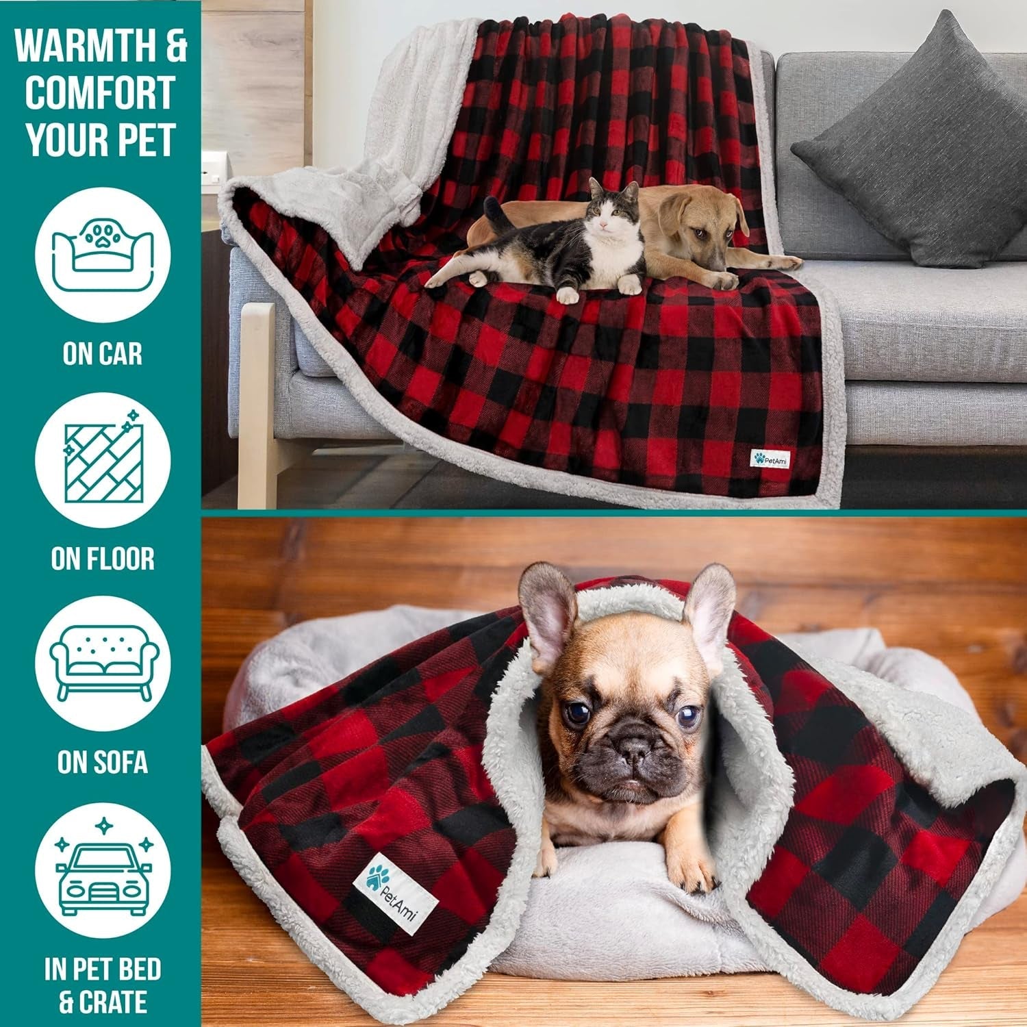 Dog Blanket for Medium Large Dogs, Pet Bed Blanket Cat Puppy Kitten, Fleece Furniture Couch Cover Protector Sofa Car, Soft Sherpa Dog Throw Plush Reversible Washable, 40X60 Checker Red - pet needs7445043179123Dog Blanket for Medium Large Dogs, Pet Bed Blanket Cat Puppy Kitten, Fleece Furniture Couch Cover Protector Sofa Car, Soft Sherpa Dog Throw Plush Reversible Washable, 40X60 Checker RedCheckered RedLarge - 60 X 40 InchesLarge - 60 X 40 Inchespet needs