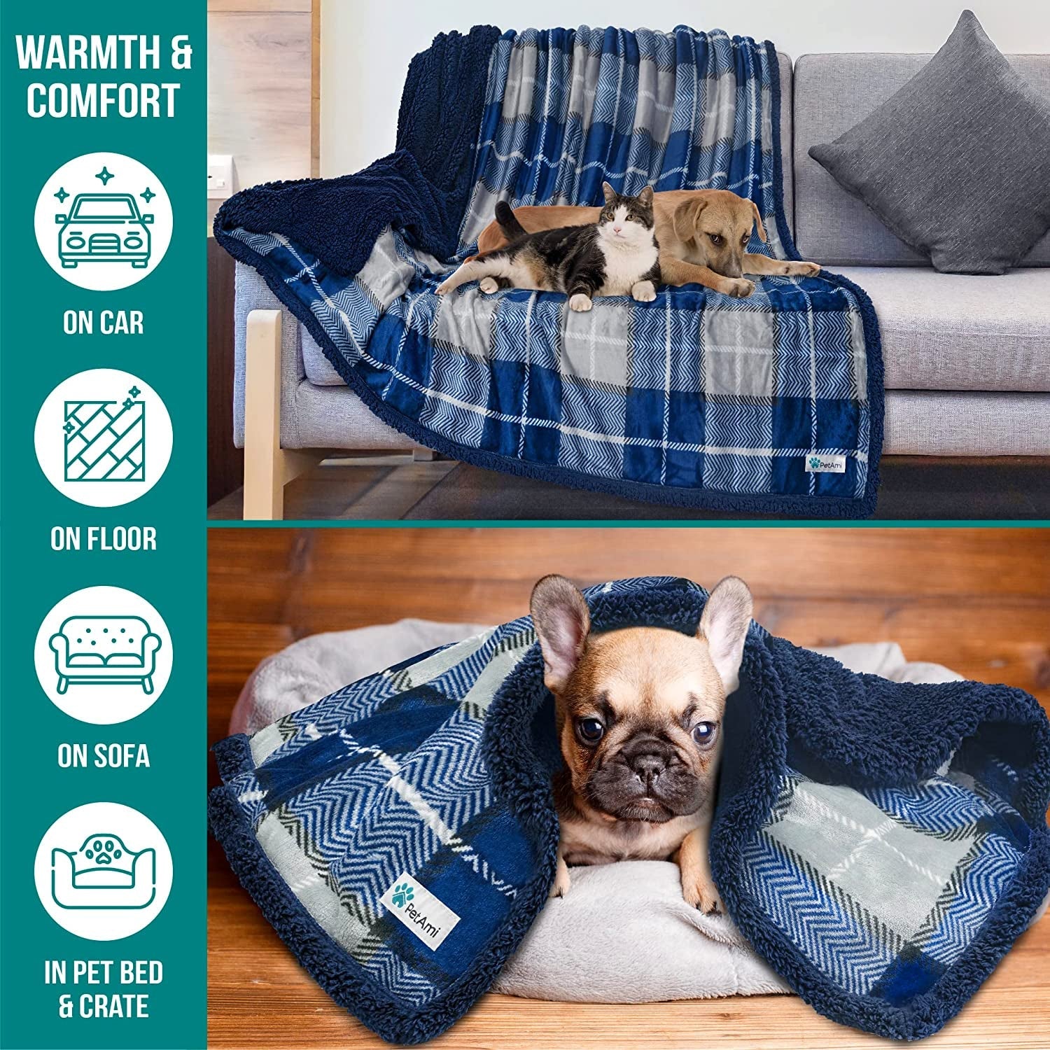 Dog Blanket for Medium Large Dogs, Pet Bed Blanket Cat Puppy Kitten, Fleece Furniture Couch Cover Protector Sofa Car, Soft Sherpa Dog Throw Plush Reversible Washable, 40X60 Plaid Navy Blue - pet needs744110979091Dog Blanket for Medium Large Dogs, Pet Bed Blanket Cat Puppy Kitten, Fleece Furniture Couch Cover Protector Sofa Car, Soft Sherpa Dog Throw Plush Reversible Washable, 40X60 Plaid Navy BluePlaid NavyLarge - 60 X 40 InchesLarge - 60 X 40 Inchespet needs