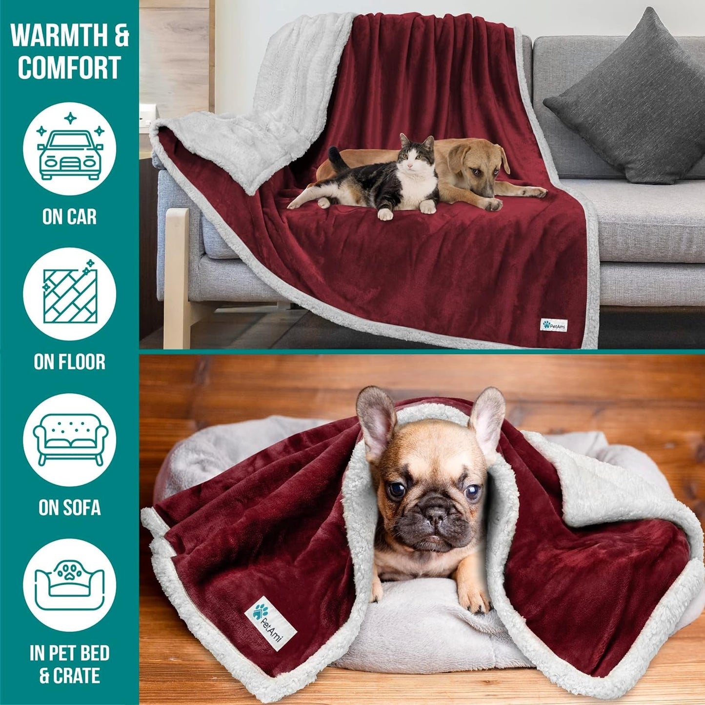 Dog Blanket for Small Medium Dogs, Pet Bed Blanket Cat Puppy Kitten, Fleece Furniture Couch Cover Protector Sofa Car, Soft Sherpa Dog Throw Plush Reversible Washable, Mini 29X40 Maroon Red - pet needs711181169881Dog Blanket for Small Medium Dogs, Pet Bed Blanket Cat Puppy Kitten, Fleece Furniture Couch Cover Protector Sofa Car, Soft Sherpa Dog Throw Plush Reversible Washable, Mini 29X40 Maroon RedWineMedium - 29 X 40 InchesMedium - 29 X 40 Inchespet needs