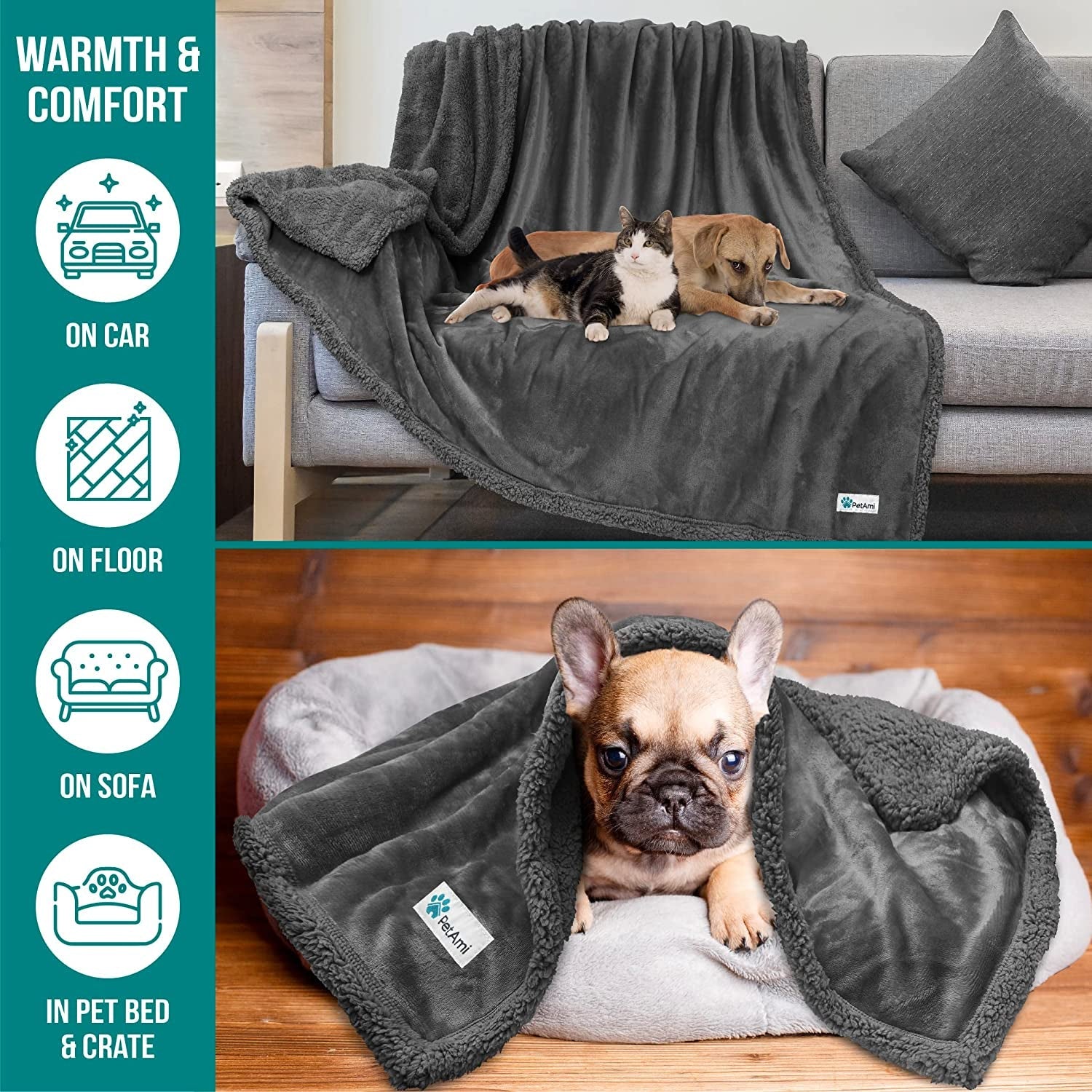 Dog Blanket for Small Medium Dogs, Pet Bed Blanket Cat Puppy Kitten, Fleece Furniture Couch Cover Protector Sofa Car, Soft Sherpa Dog Throw Plush Reversible Washable, Mini 29X40 Solid Dark Gray - pet needs7445014582587Dog Blanket for Small Medium Dogs, Pet Bed Blanket Cat Puppy Kitten, Fleece Furniture Couch Cover Protector Sofa Car, Soft Sherpa Dog Throw Plush Reversible Washable, Mini 29X40 Solid Dark GrayGray/Gray SherpaMedium - 29 X 40 InchesMedium - 29 X 40 Inchespet needs