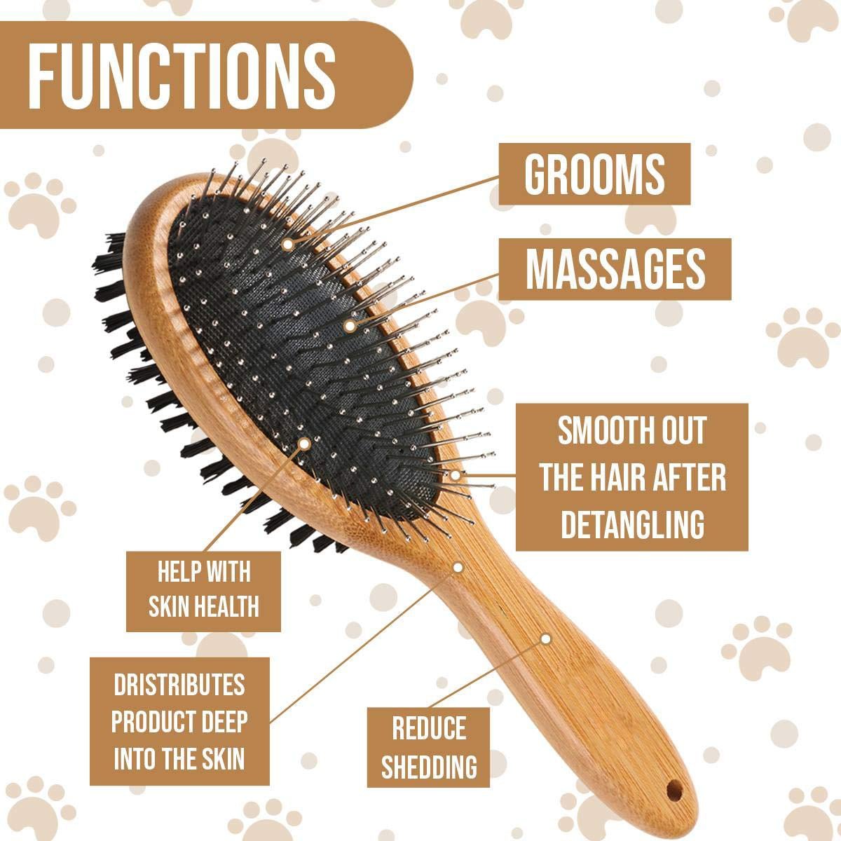 Dog Brush, Double Sided Pet Slicker Brush with Bamboo Handle for Dogs and Cats Long Hair Pets Grooming Comb for Removing Shedding, Tangles and Dead Undercoat - pet needs744110294972Dog Brush, Double Sided Pet Slicker Brush with Bamboo Handle for Dogs and Cats Long Hair Pets Grooming Comb for Removing Shedding, Tangles and Dead UndercoatDog Brush - 01pet needs