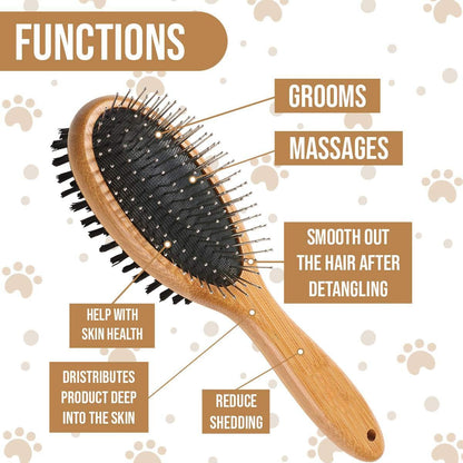 Dog Brush, Double Sided Pet Slicker Brush with Bamboo Handle for Dogs and Cats Long Hair Pets Grooming Comb for Removing Shedding, Tangles and Dead Undercoat - pet needs744110294972Dog Brush, Double Sided Pet Slicker Brush with Bamboo Handle for Dogs and Cats Long Hair Pets Grooming Comb for Removing Shedding, Tangles and Dead UndercoatDog Brush - 01pet needs