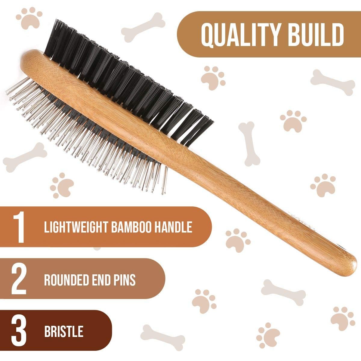 Dog Brush, Double Sided Pet Slicker Brush with Bamboo Handle for Dogs and Cats Long Hair Pets Grooming Comb for Removing Shedding, Tangles and Dead Undercoat - pet needs744110294972Dog Brush, Double Sided Pet Slicker Brush with Bamboo Handle for Dogs and Cats Long Hair Pets Grooming Comb for Removing Shedding, Tangles and Dead UndercoatDog Brush - 01pet needs
