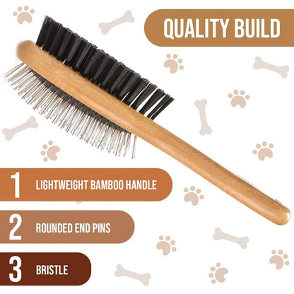 Dog Brush, Double Sided Pet Slicker Brush with Bamboo Handle for Dogs and Cats Long Hair Pets Grooming Comb for Removing Shedding, Tangles and Dead Undercoat - pet needs744110294972Dog Brush, Double Sided Pet Slicker Brush with Bamboo Handle for Dogs and Cats Long Hair Pets Grooming Comb for Removing Shedding, Tangles and Dead UndercoatDog Brush - 01pet needs