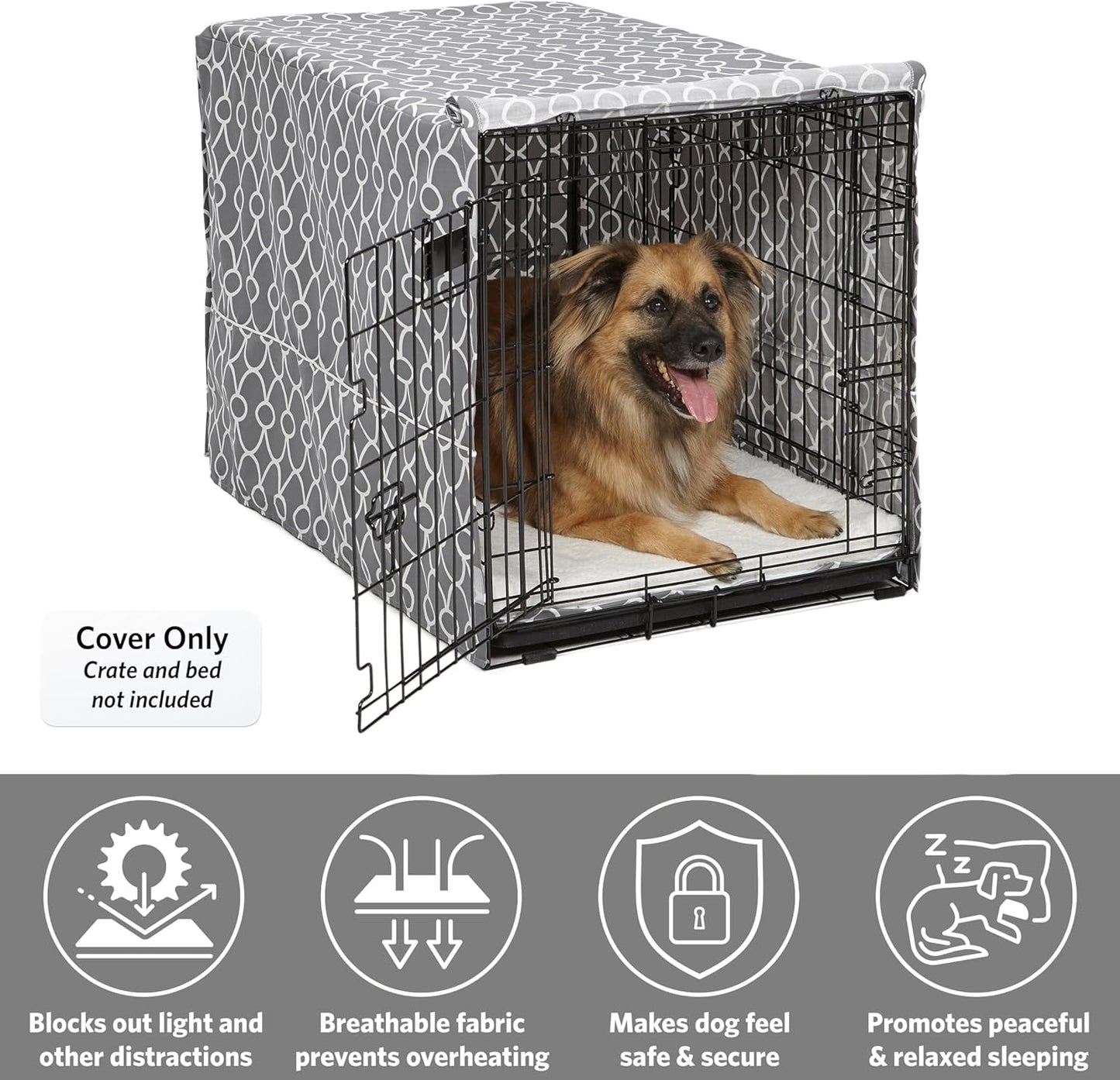 Dog Crate Cover with Teflon Fabric Protector, Poly - Cotton Privacy Kennel Cover Fits Most 36 - Inch Crates, Gray Designer Print, Washable, Reduces Barking - pet needs7445030468469Dog Crate Cover with Teflon Fabric Protector, Poly - Cotton Privacy Kennel Cover Fits Most 36 - Inch Crates, Gray Designer Print, Washable, Reduces BarkingGray Geometric Pattern36 - Inch36 - Inchpet needs
