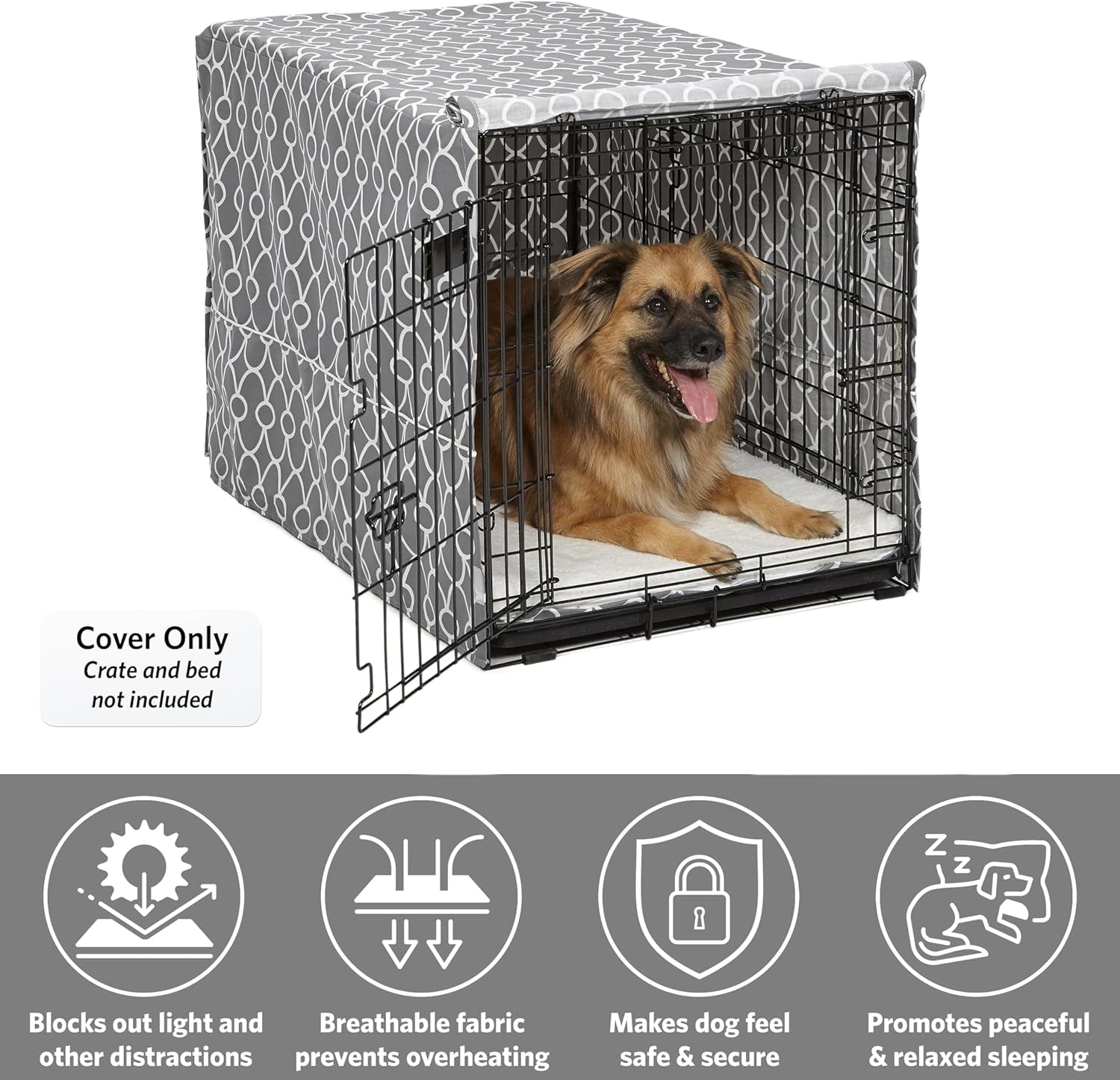 Dog Crate Cover with Teflon Fabric Protector, Poly - Cotton Privacy Kennel Cover Fits Most 36 - Inch Crates, Gray Designer Print, Washable, Reduces Barking - pet needs7445030468469Dog Crate Cover with Teflon Fabric Protector, Poly - Cotton Privacy Kennel Cover Fits Most 36 - Inch Crates, Gray Designer Print, Washable, Reduces BarkingGray Geometric Pattern36 - Inch36 - Inchpet needs