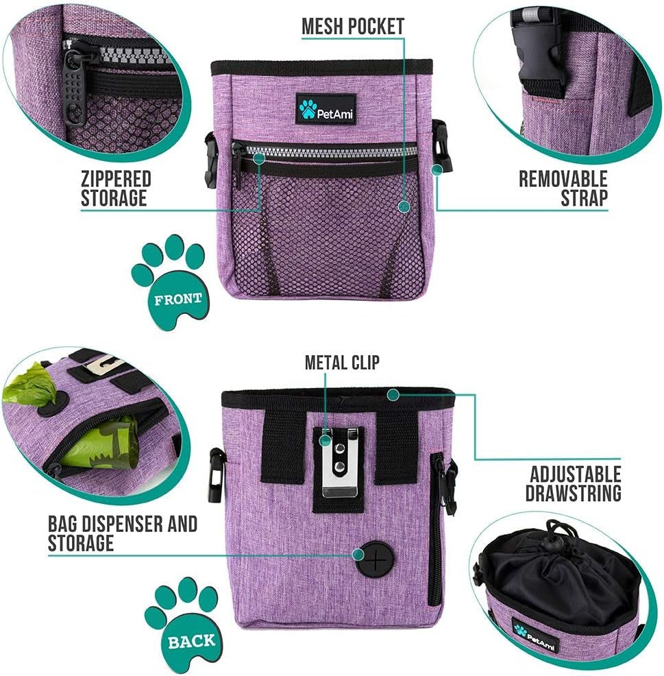 Dog Treat Pouch, Pet Treat Pouch for Training, Dog Walking Bag Holder for Kibbles, Pet Food Toy, Dog Trainer Essentials Supplies, Poop Bag Dispenser, 3 Ways to Wear (Purple) - pet needs744759111685Dog Treat Pouch, Pet Treat Pouch for Training, Dog Walking Bag Holder for Kibbles, Pet Food Toy, Dog Trainer Essentials Supplies, Poop Bag Dispenser, 3 Ways to Wear (Purple)Heather PurpleOne SizeOne Sizepet needs