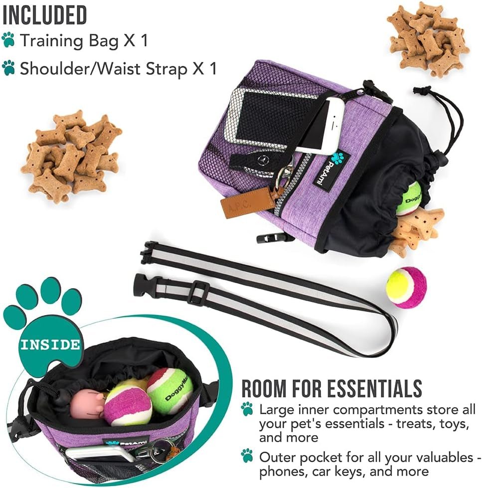 Dog Treat Pouch, Pet Treat Pouch for Training, Dog Walking Bag Holder for Kibbles, Pet Food Toy, Dog Trainer Essentials Supplies, Poop Bag Dispenser, 3 Ways to Wear (Purple) - pet needs744759111685Dog Treat Pouch, Pet Treat Pouch for Training, Dog Walking Bag Holder for Kibbles, Pet Food Toy, Dog Trainer Essentials Supplies, Poop Bag Dispenser, 3 Ways to Wear (Purple)Heather PurpleOne SizeOne Sizepet needs