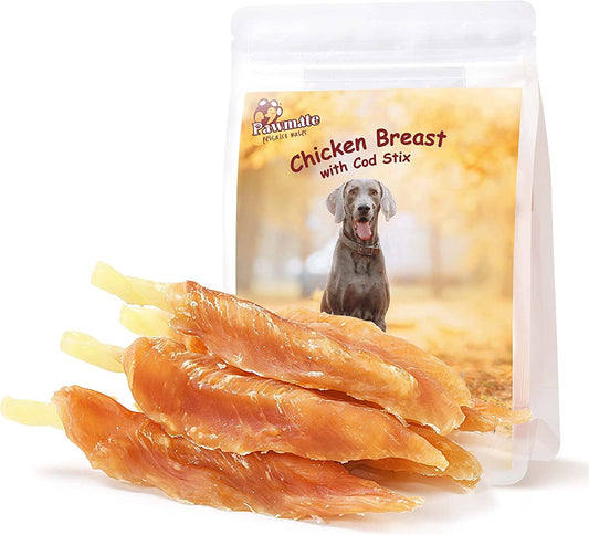 Dog Treats Chicken Tender Wrapped Cod Sticks, Rawhide - Free High Protein Dog Jerky Soft Chews, Healthy Training Snacks for Small Medium Large Dogs, 9 - 10 Counts, 10.6 Oz - pet needs7445034219258Dog Treats Chicken Tender Wrapped Cod Sticks, Rawhide - Free High Protein Dog Jerky Soft Chews, Healthy Training Snacks for Small Medium Large Dogs, 9 - 10 Counts, 10.6 OzChicken Tendor Codpet needs