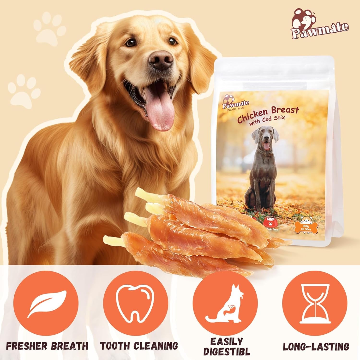Dog Treats Chicken Tender Wrapped Cod Sticks, Rawhide - Free High Protein Dog Jerky Soft Chews, Healthy Training Snacks for Small Medium Large Dogs, 9 - 10 Counts, 10.6 Oz - pet needs7445034219258Dog Treats Chicken Tender Wrapped Cod Sticks, Rawhide - Free High Protein Dog Jerky Soft Chews, Healthy Training Snacks for Small Medium Large Dogs, 9 - 10 Counts, 10.6 OzChicken Tendor Codpet needs