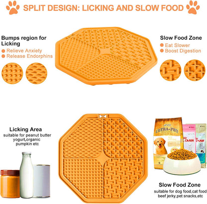 Dog Lick Pad,Pet Slow Feeder Mat,Fun Alternative to Slow Feeder Dog Bowls,Calming Mat for Dog Anxiety Relief,Dog Lick Pad with Suction Perfect for Bathing,Grooming,Training(Orange)