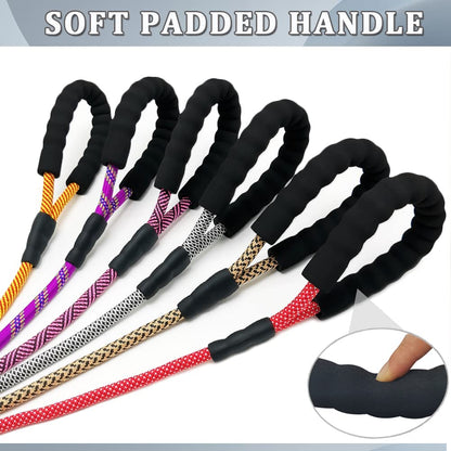 Heavy Duty Rope Dog Leash, 3/4/5/6/7/8/10/12/15 FT Nylon Pet Training Leash, Soft Padded Handle Thick Lead Leashes for Large Medium Dogs (6Ft*1/2", Purple)
