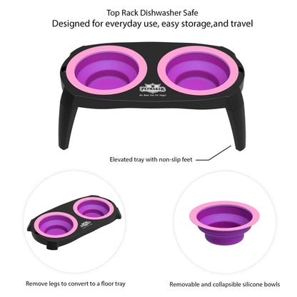 Elevated Pet Food Bowls with Non - Slip Collapsible Stand (Pink) - pet needs726084506848Elevated Pet Food Bowls with Non - Slip Collapsible Stand (Pink)pet needs