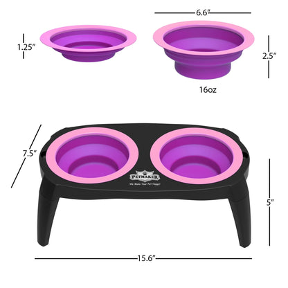 Elevated Pet Food Bowls with Non - Slip Collapsible Stand (Pink) - pet needs726084506848Elevated Pet Food Bowls with Non - Slip Collapsible Stand (Pink)pet needs