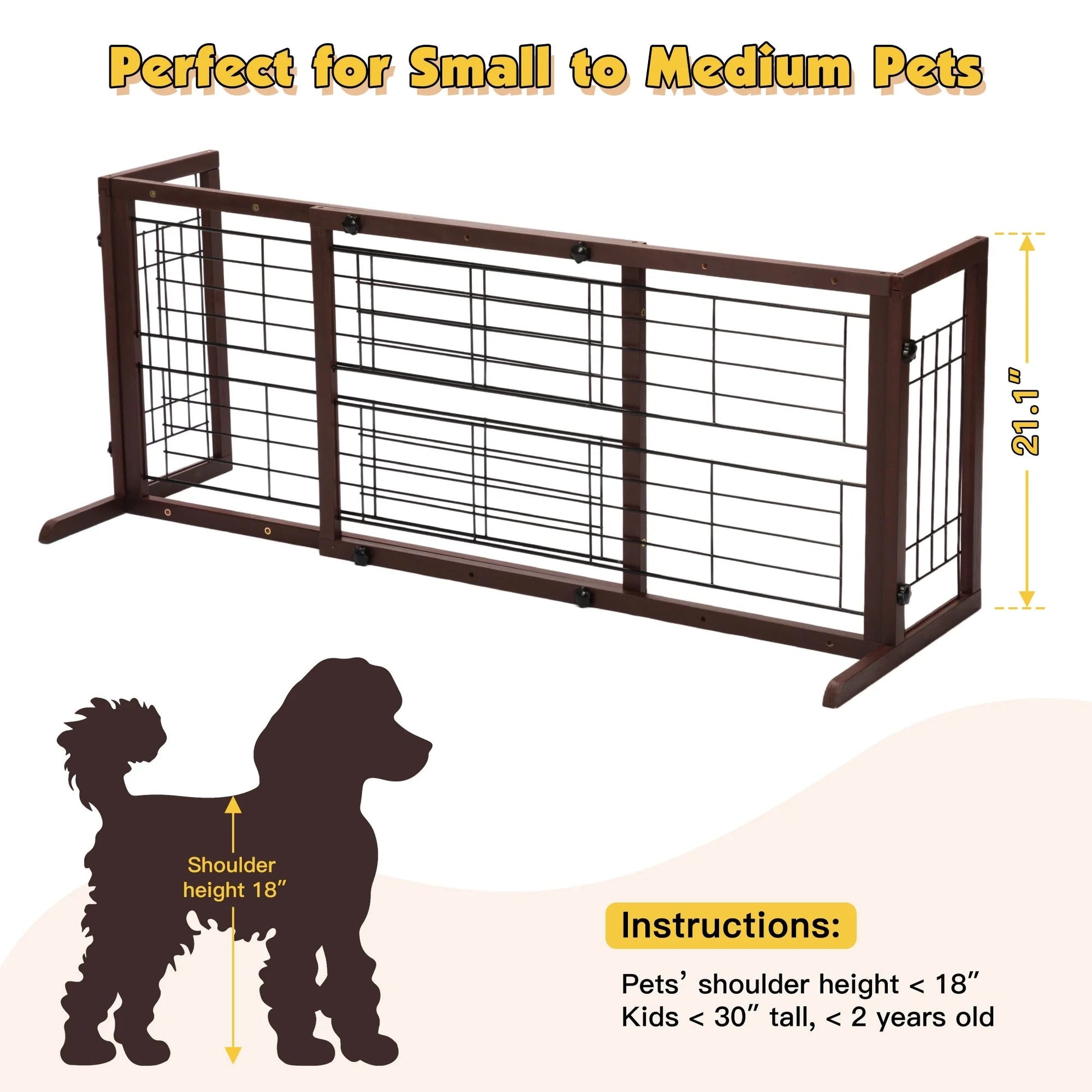 Freestanding Wood Pet Gate, 38" - 71" Sturdy Solid Wood Dog Gate for the House, Doorway, Stairs, Pet Puppy Safety Fence, Brown - pet needs7445007959945Freestanding Wood Pet Gate, 38" - 71" Sturdy Solid Wood Dog Gate for the House, Doorway, Stairs, Pet Puppy Safety Fence, BrownBrownpet needs