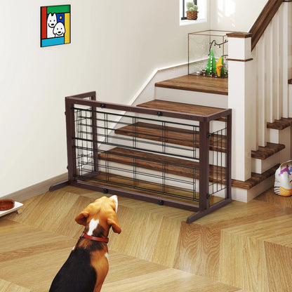 Freestanding Wood Pet Gate, 38" - 71" Sturdy Solid Wood Dog Gate for the House, Doorway, Stairs, Pet Puppy Safety Fence, Brown - pet needs7445007959945Freestanding Wood Pet Gate, 38" - 71" Sturdy Solid Wood Dog Gate for the House, Doorway, Stairs, Pet Puppy Safety Fence, BrownBrownpet needs