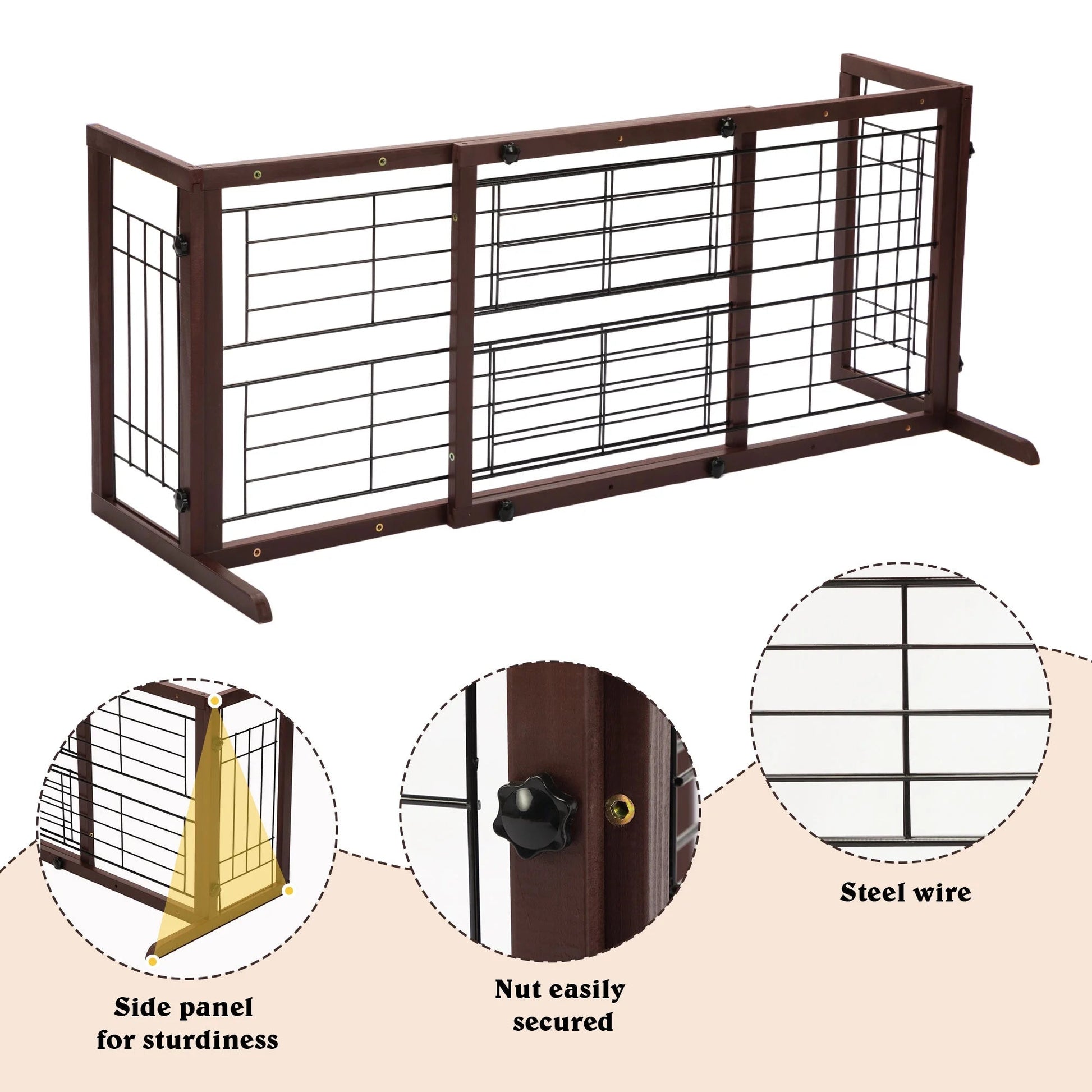 Freestanding Wood Pet Gate, 38" - 71" Sturdy Solid Wood Dog Gate for the House, Doorway, Stairs, Pet Puppy Safety Fence, Brown - pet needs7445007959945Freestanding Wood Pet Gate, 38" - 71" Sturdy Solid Wood Dog Gate for the House, Doorway, Stairs, Pet Puppy Safety Fence, BrownBrownpet needs