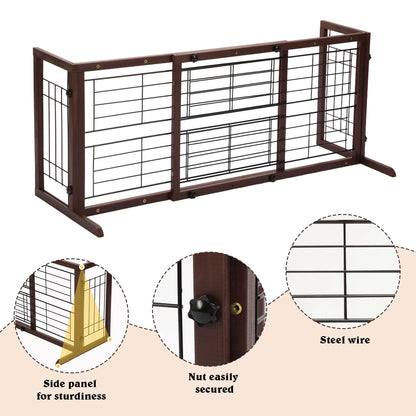 Freestanding Wood Pet Gate, 38" - 71" Sturdy Solid Wood Dog Gate for the House, Doorway, Stairs, Pet Puppy Safety Fence, Brown - pet needs7445007959945Freestanding Wood Pet Gate, 38" - 71" Sturdy Solid Wood Dog Gate for the House, Doorway, Stairs, Pet Puppy Safety Fence, BrownBrownpet needs