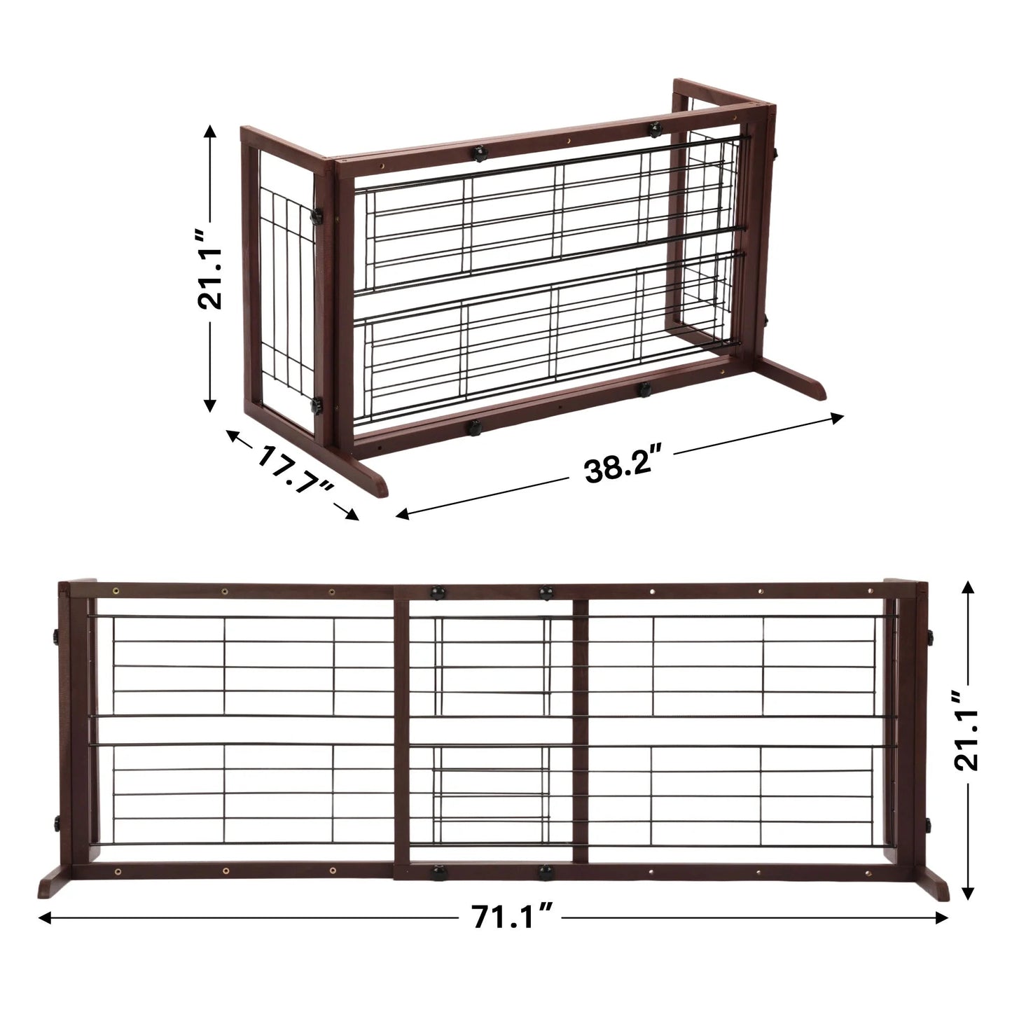 Freestanding Wood Pet Gate, 38" - 71" Sturdy Solid Wood Dog Gate for the House, Doorway, Stairs, Pet Puppy Safety Fence, Brown - pet needs7445007959945Freestanding Wood Pet Gate, 38" - 71" Sturdy Solid Wood Dog Gate for the House, Doorway, Stairs, Pet Puppy Safety Fence, BrownBrownpet needs