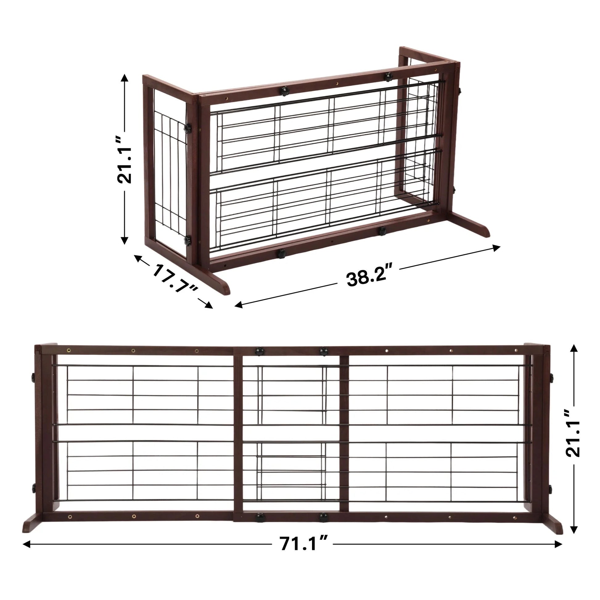 Freestanding Wood Pet Gate, 38" - 71" Sturdy Solid Wood Dog Gate for the House, Doorway, Stairs, Pet Puppy Safety Fence, Brown - pet needs7445007959945Freestanding Wood Pet Gate, 38" - 71" Sturdy Solid Wood Dog Gate for the House, Doorway, Stairs, Pet Puppy Safety Fence, BrownBrownpet needs