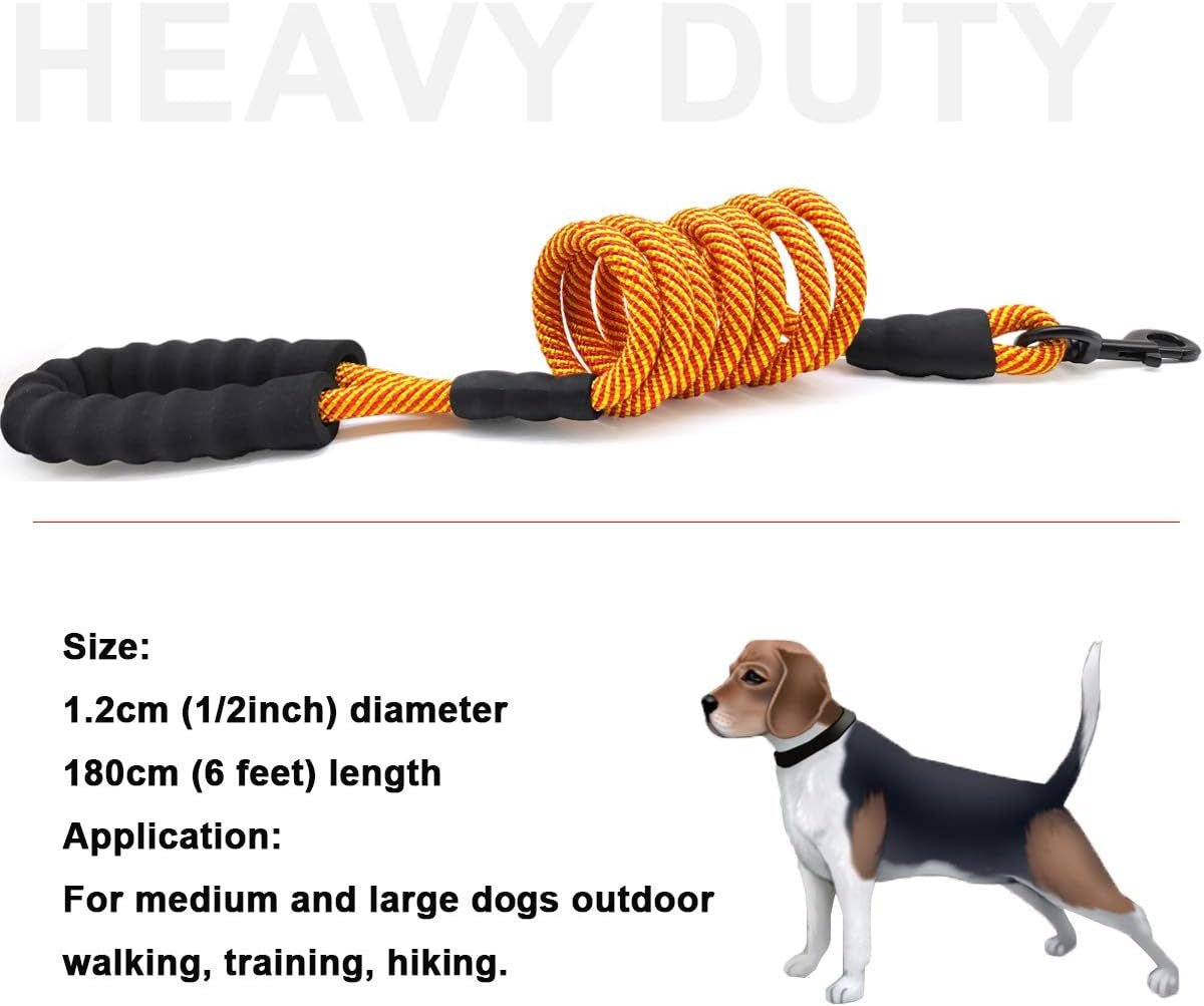 Heavy Duty Rope Dog Leash, 6 FT Nylon Pet Leash, Soft Padded Handle Thick Lead Leashes for Large Medium Dogs (Orange, 1/2" X 6Ft) - pet needs744759933874Heavy Duty Rope Dog Leash, 6 FT Nylon Pet Leash, Soft Padded Handle Thick Lead Leashes for Large Medium Dogs (Orange, 1/2" X 6Ft)Orange1/2" * 6'1/2" * 6'pet needs