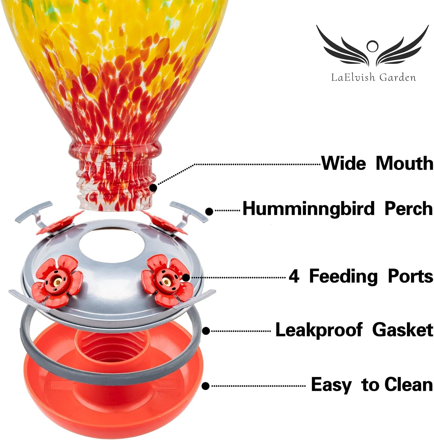 Hummingbird Feeders, 34OZ Hand Blown Glass Hummingbird Feeder for Outdoors Hanging with Ant Moathooks, Perfect for Gardening Yard Patio Decor Gifts (Rainbow) - pet needs313111055037Hummingbird Feeders, 34OZ Hand Blown Glass Hummingbird Feeder for Outdoors Hanging with Ant Moathooks, Perfect for Gardening Yard Patio Decor Gifts (Rainbow)Rainbowpet needs