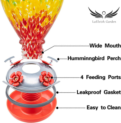 Hummingbird Feeders, 34OZ Hand Blown Glass Hummingbird Feeder for Outdoors Hanging with Ant Moathooks, Perfect for Gardening Yard Patio Decor Gifts (Rainbow) - pet needs313111055037Hummingbird Feeders, 34OZ Hand Blown Glass Hummingbird Feeder for Outdoors Hanging with Ant Moathooks, Perfect for Gardening Yard Patio Decor Gifts (Rainbow)Rainbowpet needs