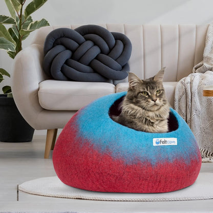 Large Cat Cave Bed | Maroon & Aqua | Cute and Cozy Cat Cave Handcrafted Merino Wool | Hideaway for Indoor Cats | Warming Nest for Kitty | Washable Wool Fabric - Gift for Pets - pet needs7445031065070Large Cat Cave Bed | Maroon & Aqua | Cute and Cozy Cat Cave Handcrafted Merino Wool | Hideaway for Indoor Cats | Warming Nest for Kitty | Washable Wool Fabric - Gift for Petspet needs