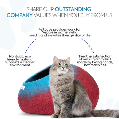 Large Cat Cave Bed | Maroon & Aqua | Cute and Cozy Cat Cave Handcrafted Merino Wool | Hideaway for Indoor Cats | Warming Nest for Kitty | Washable Wool Fabric - Gift for Pets - pet needs7445031065070Large Cat Cave Bed | Maroon & Aqua | Cute and Cozy Cat Cave Handcrafted Merino Wool | Hideaway for Indoor Cats | Warming Nest for Kitty | Washable Wool Fabric - Gift for Petspet needs