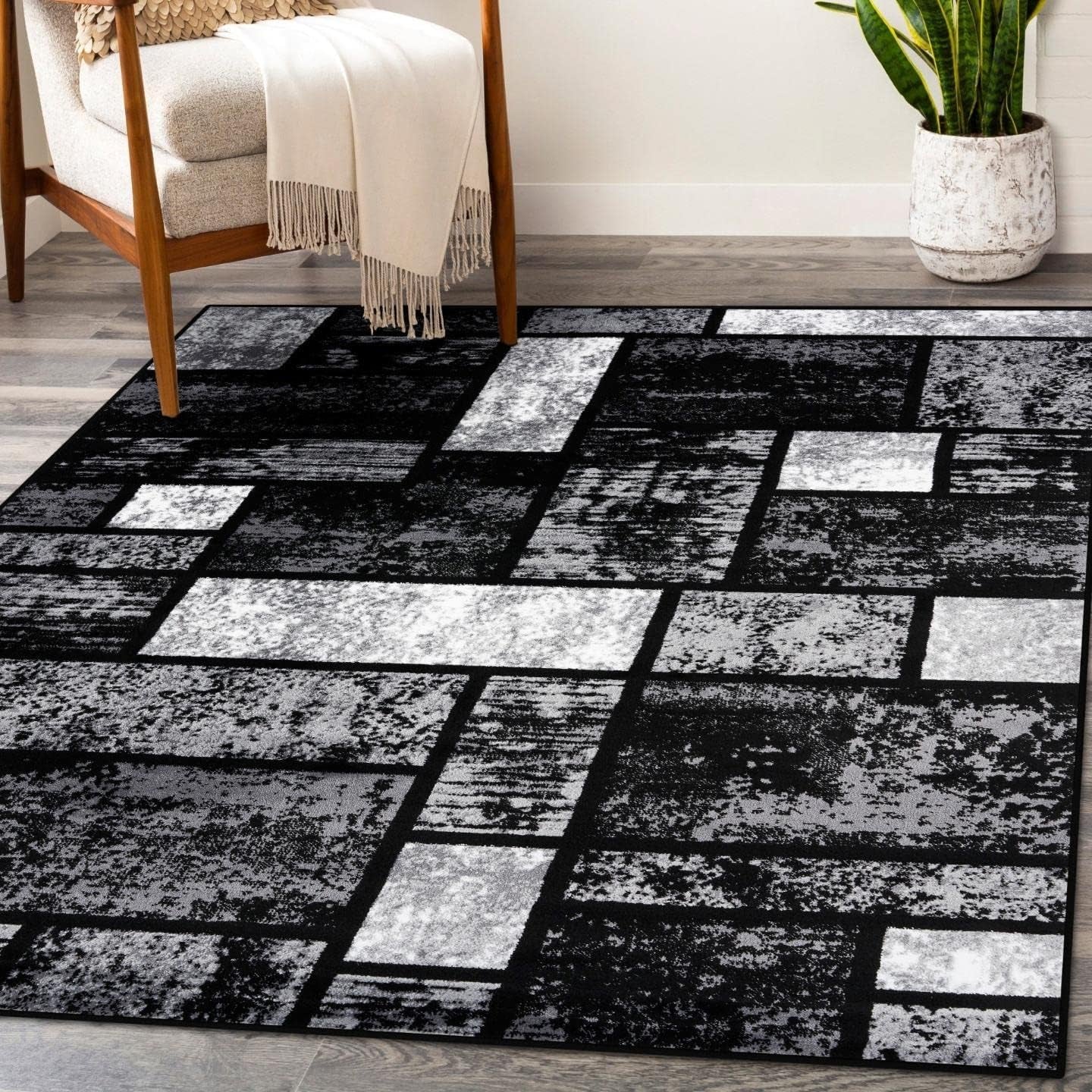 Luxe Weavers Geometric Squares Gray 6X9 Modern Abstract Area Rug - pet needs7445019593502Luxe Weavers Geometric Squares Gray 6X9 Modern Abstract Area Rugpet needs