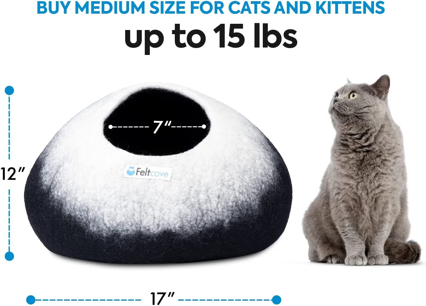 Medium Cat Cave Bed | Black & White | Cute and Cozy Cat Cave Handcrafted Merino Wool | Hideaway for Indoor Cats | Warming Nest for Kitty | Washable Wool Fabric - Gift for Pets - pet needs726084634749Medium Cat Cave Bed | Black & White | Cute and Cozy Cat Cave Handcrafted Merino Wool | Hideaway for Indoor Cats | Warming Nest for Kitty | Washable Wool Fabric - Gift for Petspet needs